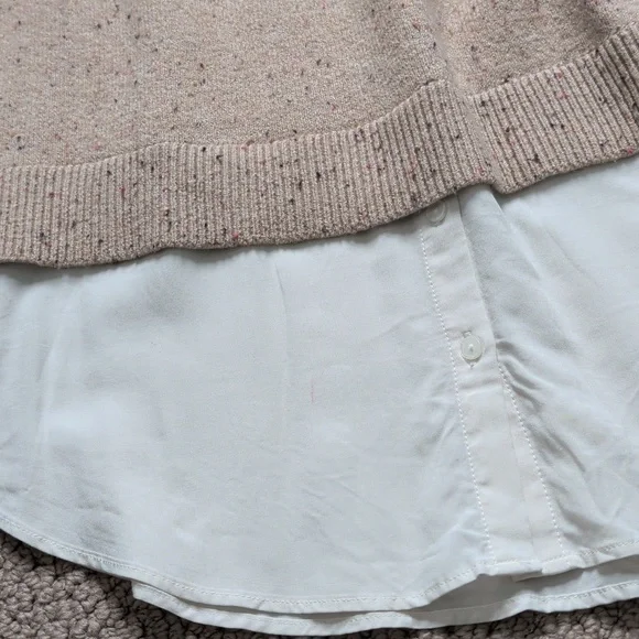 Neutral Marled Sweater Peter Pan Collar and Layered Shirt Hemline - Picture 10 of 12